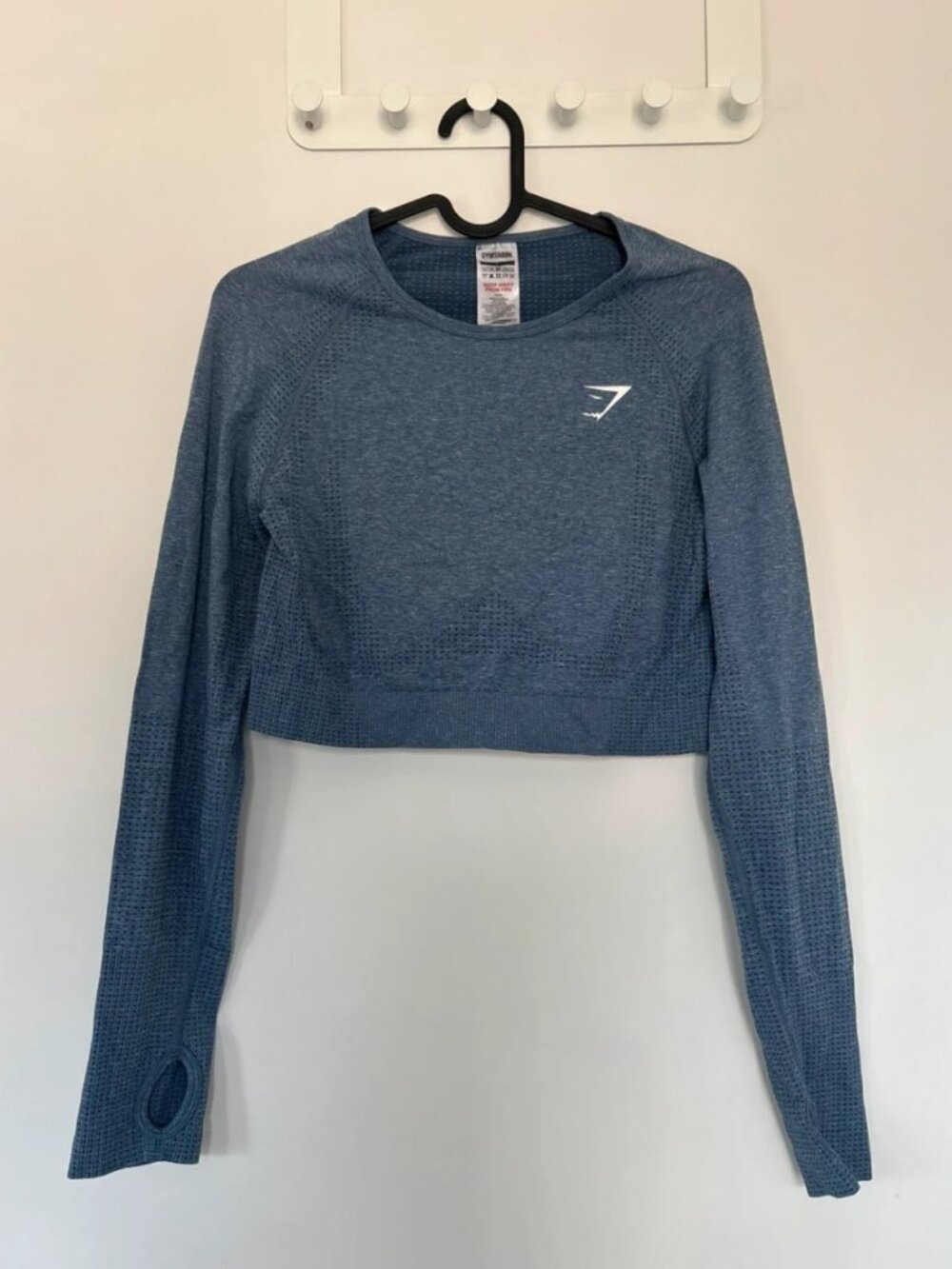 Blue Textured Cropped Long Sleeve Training Top Women’s L